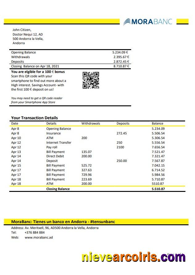 Andorra MoraBank bank statement